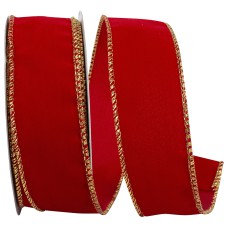 1.5 Inch Red Velvet Wired Ribbon With Gold Edges, 10 Yard Spool (1 Spool) SALE ITEM